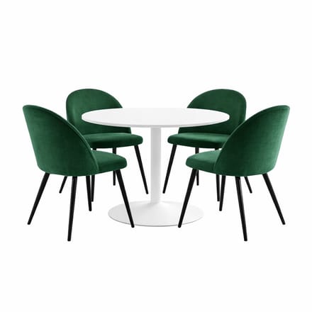 Carry eethoek tafel Ø110cm, 4 stoelen velours groen.