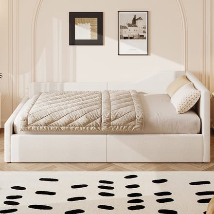 Pugsdrly Gepolsterte dagbed 140x200 met opbergruimte onder, beige