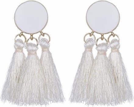 Fako Bijoux® - Oorbellen - Kwast - Boho - Cirkel - Wit