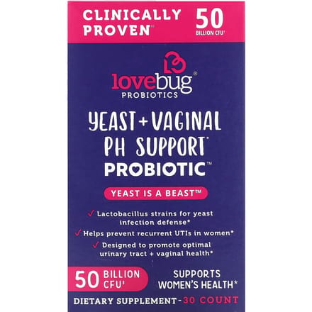 Levure + Probiotique de Soutien du pH Vaginal, 50 Milliards d'UFC, 30 Capsules