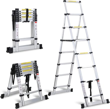 Telescopische Vouwladder 2,3 Meter Aluminium - Draagbaar en Inklapbaar - 150 kg