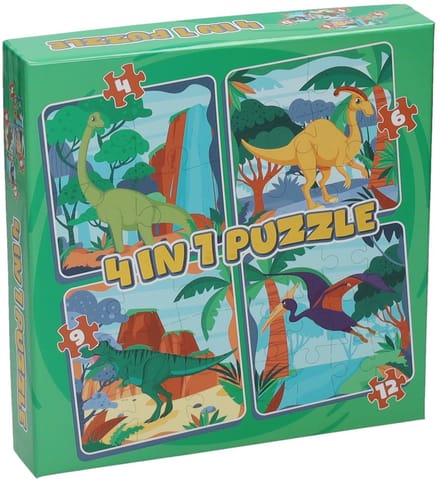 Puzzel 4 in 1 dino legpuzzel voor kinderen met dinosaurussen.