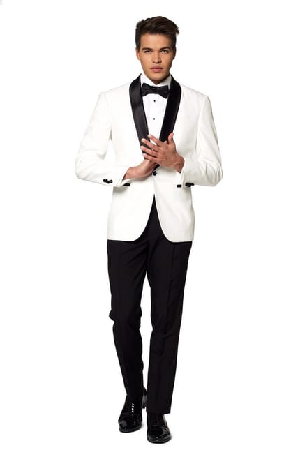 OppoSuits Pearly White - Heren Tuxedo Smoking met Vlinderdas - Chique - Wit - Maat EU 62