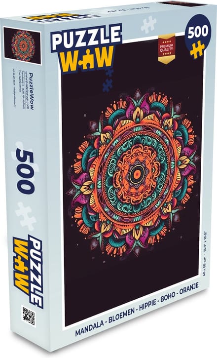 Puzzel Mandala - Bloemen - Hippie - Boho - Oranje - Legpuzzel - Puzzel 500 stukjes