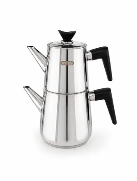 Mulex theepotset – RVS 18/10 – glazen deksel – 1,75 l/1,0 l – glanzend – COOL TOUCH