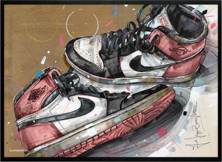 Sneaker print 1984 rust pink 71x51 cm *ingelijst & gesigneerd