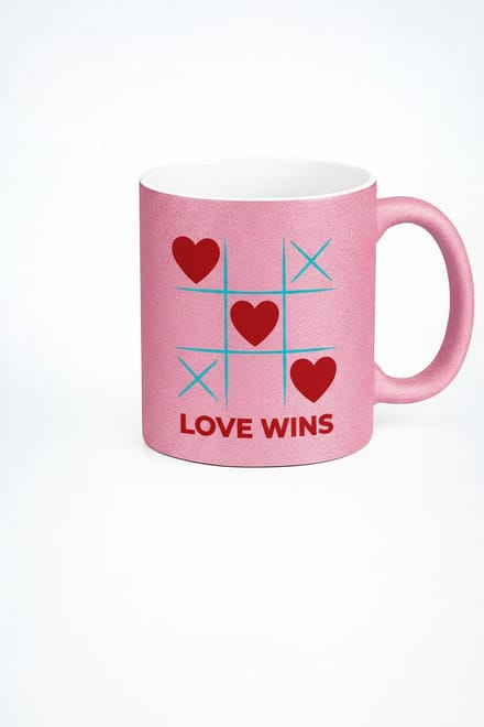 Roze Liefde Wint Mok | Tic-Tac-Toe Harten Glitter Beker | Valentijn Cadeau