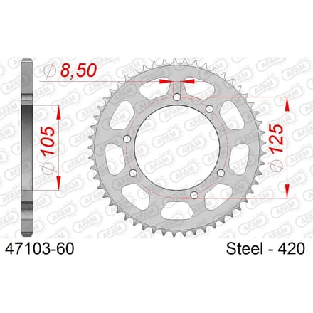 Stalen motortandwiel achteraan Afam 420 60 dents