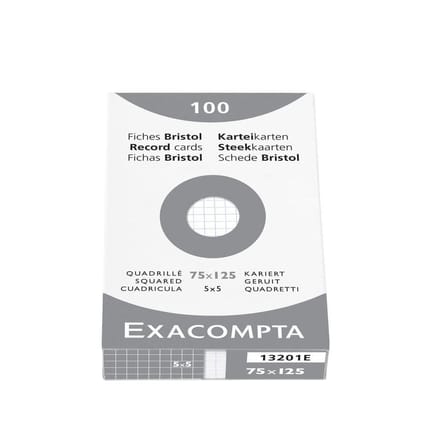 Exacompta etui 100 steekkaarten bristol geruit 5x5 niet geperforeerd 75x125mm - Wit - 13201E