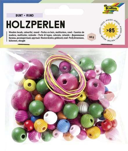 Houten kralen, rond, gemengde maten en kleuren.