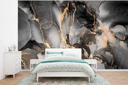 Behang - Fotobehang Grijs - Luxe - Goud - Marmer - Breedte 295 cm x hoogte 220 cm