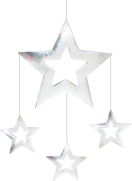 Sterren hangdecoratie - zilver - 60 x 45 cm - karton - brandvertragend - kerstversiering