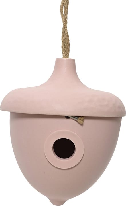Decoris Vogelhuisje - bamboe hout - lichtroze - D17 x H19 cm - nestkastje