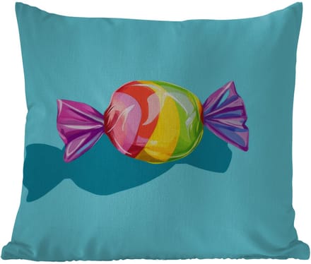 Tuinkussen - Blauw - Snoep - Regenboog - 40x40 cm - Weerbestendig