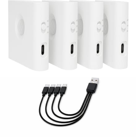 Oneproduct Wandlamp Binnen - Set van 4 - Oplaadbaar - USB-C - Bewegingssensor