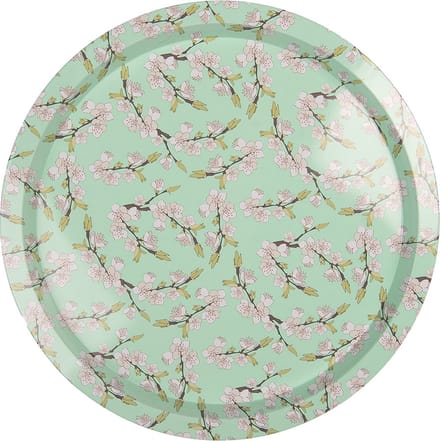 Clayre & Eef Dienblad Ø 32x2 cm Groen Metaal Bloemen