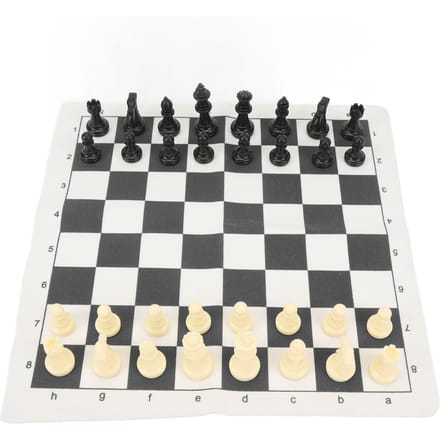 Draagbare Schaken Dammen Set Oprolbaar Schaakbordspel met Handheld Rits Opbergtas voor black