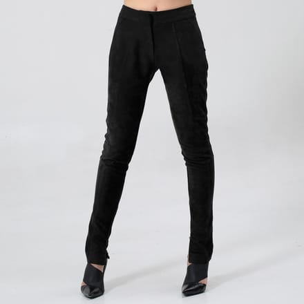 Slanke broek gestructureerd in stretch suede