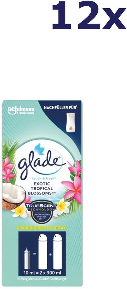 12x Glade Touch & Fresh Minispray navullig 10ml Exotic reopical blossoms