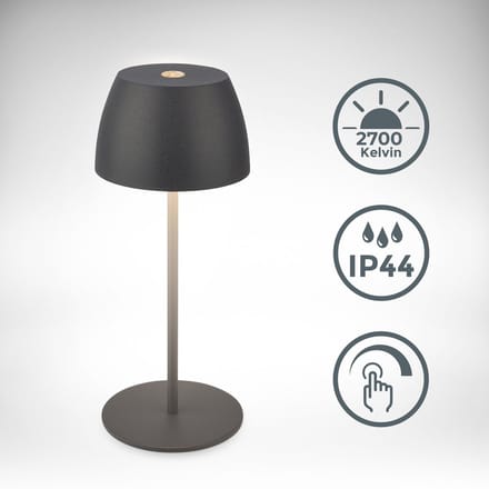 B.K.Licht - Oplaadbare mini Tafellamp - met USB-C - draadloos - dimbaar - buitenlamp - 8x20 cm - antraciet