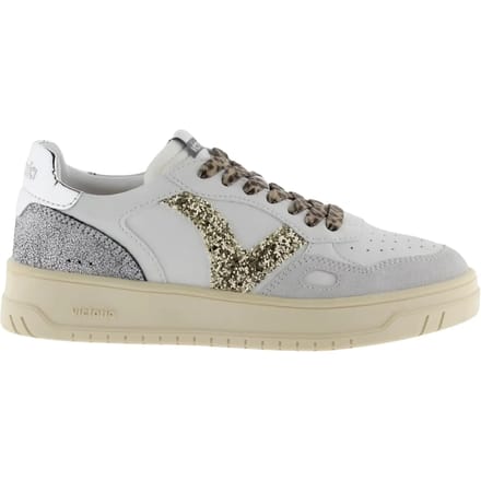 Witte en gouden leren sneakers voor dames Victoria