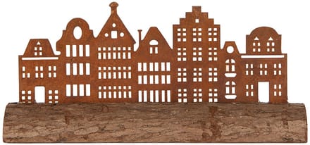 Clayre & Eef Decoratie Beeld Huis 25x5x8 cm Bruin Metaal