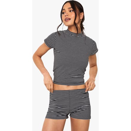 boohoo Dames Gestreepte top met kapmouwen | Black | Maat: 12