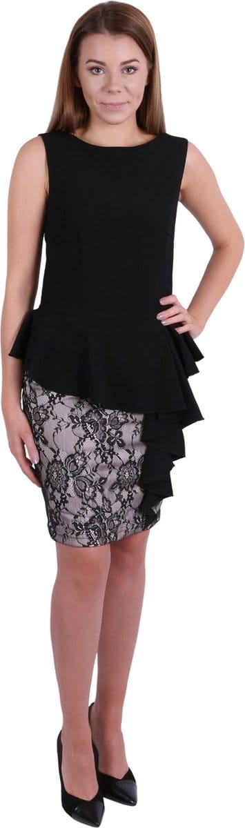 John Zack - Zwarte peplum mini jurk / M