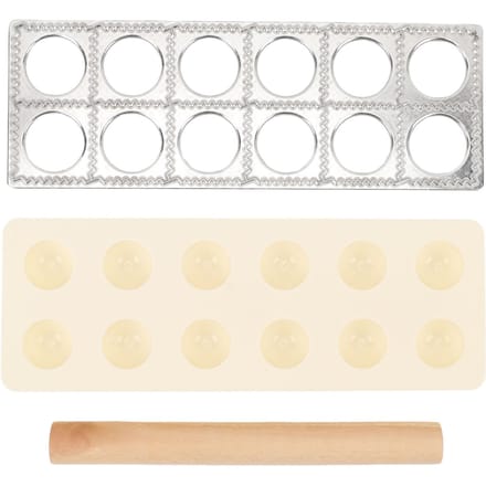 Ravioli Pers Maker Aluminiumlegering Plastic Dumpling Maakgereedschap met Houten Deegroller voor Familie beige
