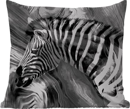 Buitenkussen - Schilderij - Olieverf - Zebra - Dieren - Zwart - Wit - 45x45 cm - Weerbestendig