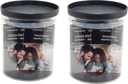 2x Stuks voorraadpotten/weckpotten stapelbaar - Glas - 10 x 13 cm
