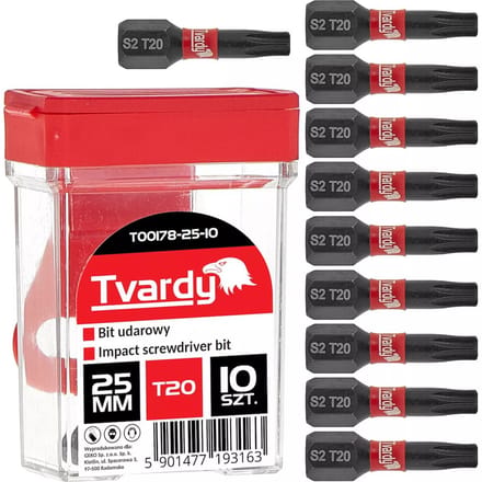 Tvardy Impact bit set - Torx T20 - S2 staal - 25mm - 10 stuks