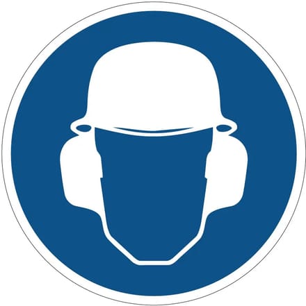 Oorkap en helm verplicht gebodssticker | 40 cm