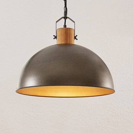 Lindby - hanglamp - 1licht - Ijzer, hout - H: 37.5 cm - E27 - metallic groen, licht hout