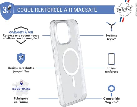 Force Case, Hoesje geschikt voor iPhone 16 Pro Max - MagSafe AIR Versterkt Tryax System 3M OFG, Transparant