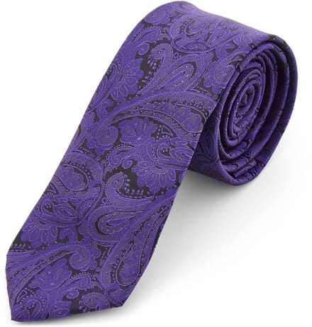 Donkerpaarse Poyester Paisley Stropdas