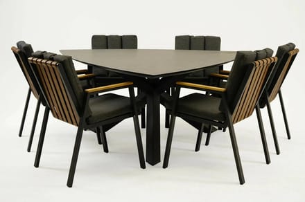 Tuintafel Triangel met 6 Leather antraciet stoelen