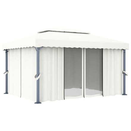 vidaXL - Prieel - met - gordijn - 4x3 - m - aluminium - crèmewit