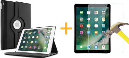 Hoesje geschikt voor iPad 2018 / 2017 9.7 - 360 Graden Book Case Zwart + Screenprotector