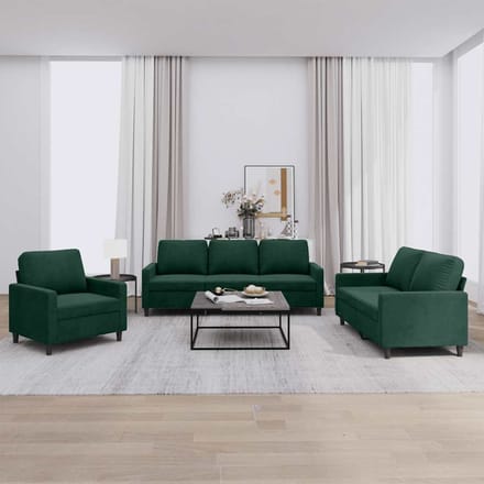 vidaXL - 3-delige - Loungeset - met - kussens - fluweel - donkergroen