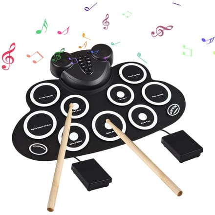 Elektronische Drumset Hand Roll Drumset met Drumsticks Voetpedaal 9 Pads Dubbele luidspreker Oplaadbaar zwart