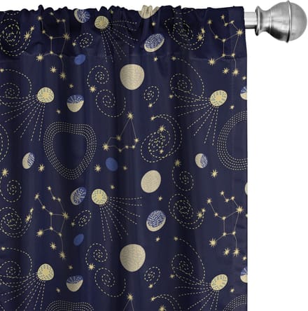 ABAKUHAUS Kosmos Gordijnen – 2x75x175 cm – Microfiber, Indigo en Geel