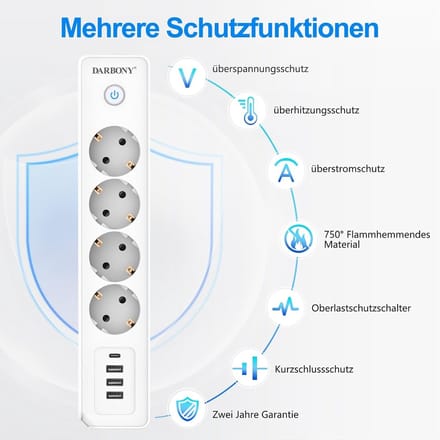 Stekkerdoos - Wit - 2 m - Meervoudige Stekkerdoos met USB-C en USB-A - Voor Thuis en Kantoor
