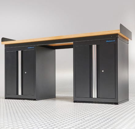 Datona® Werkbank PRO eiken - 2 opbergkasten - 200 cm - Zwart