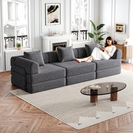 MODFU Slaapbank - 2-In-1 Functie En Opbergvak In Armleuning - Modern - Chenille - Grijs