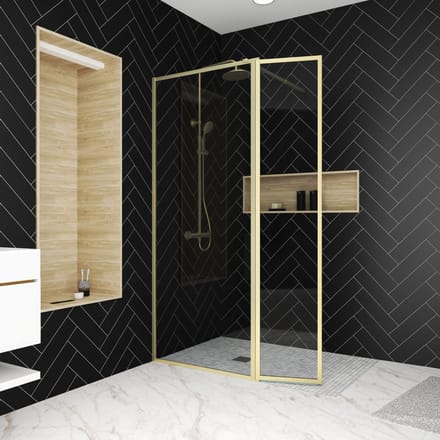 Paroi de Douche avec Volet Pivotant 80+40x200 cm - Finition Or Doré Brossé - GOLDY CONTOURING