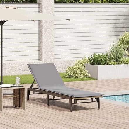 vidaXL - Ligstoel - met - kussen - beige - polyrotan