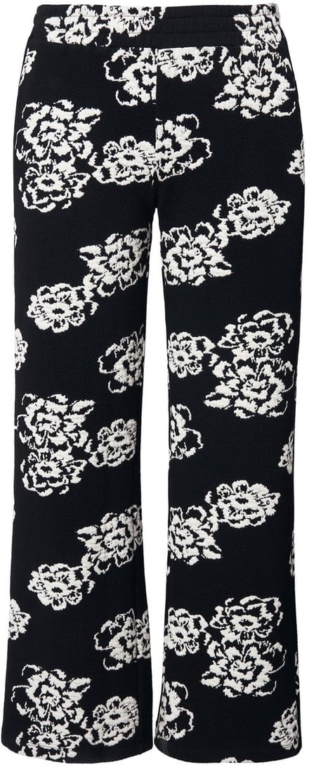 MIAMODA - Dames - Broek bloempatroon elastische tailleband - Zwart - Maat 52