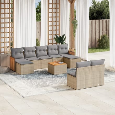 vidaXL - 10-delige - Loungeset - met - kussens - poly - rattan - beige