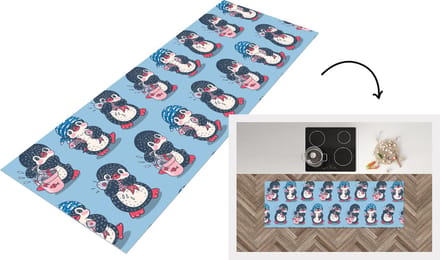 Keukenloper - Loper keuken - Pinguïn - Design - Vis - 150x50 cm - Keukenloper vinyl